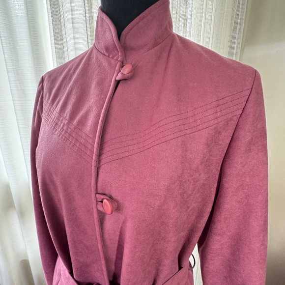 Vintage 80s mauve pink fall coat, faux suede, assorted tie belt, Niccolini, 8/10 - Picture 2 of 14